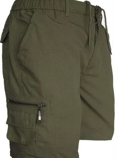 Mens Cargo Shorts Combat Multi Pocket Elasticated Waist Plain Lightweight Shorts - Image 16