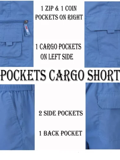 Mens Cargo Shorts Combat Multi Pocket Elasticated Waist Plain Lightweight Shorts - Image 3