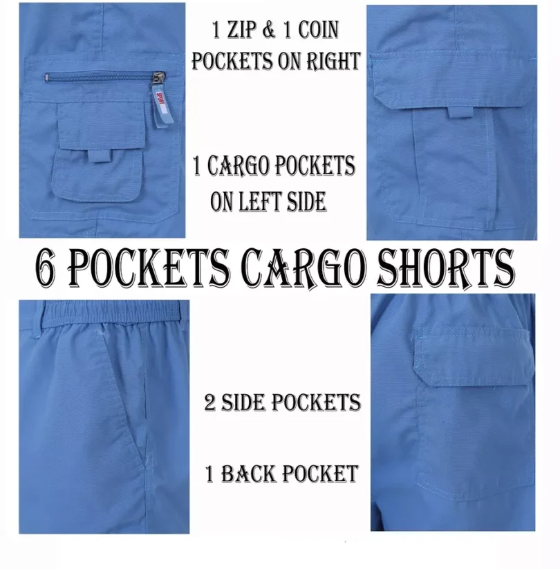 Mens Cargo Shorts Combat Multi Pocket Elasticated Waist Plain Lightweight Shorts - Image 3
