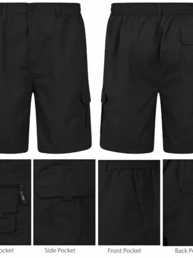 Mens Cargo Shorts Combat Multi Pocket Elasticated Waist Plain Lightweight Shorts - Image 7
