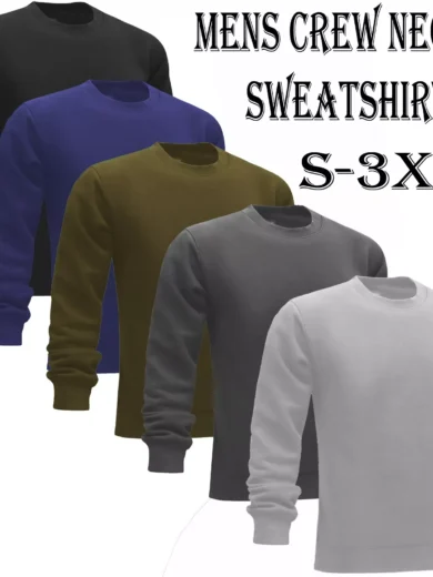 Mens Plain Sweatshirt Jumper Jersey Crew Neck Sweater Pullover Work Casual Top