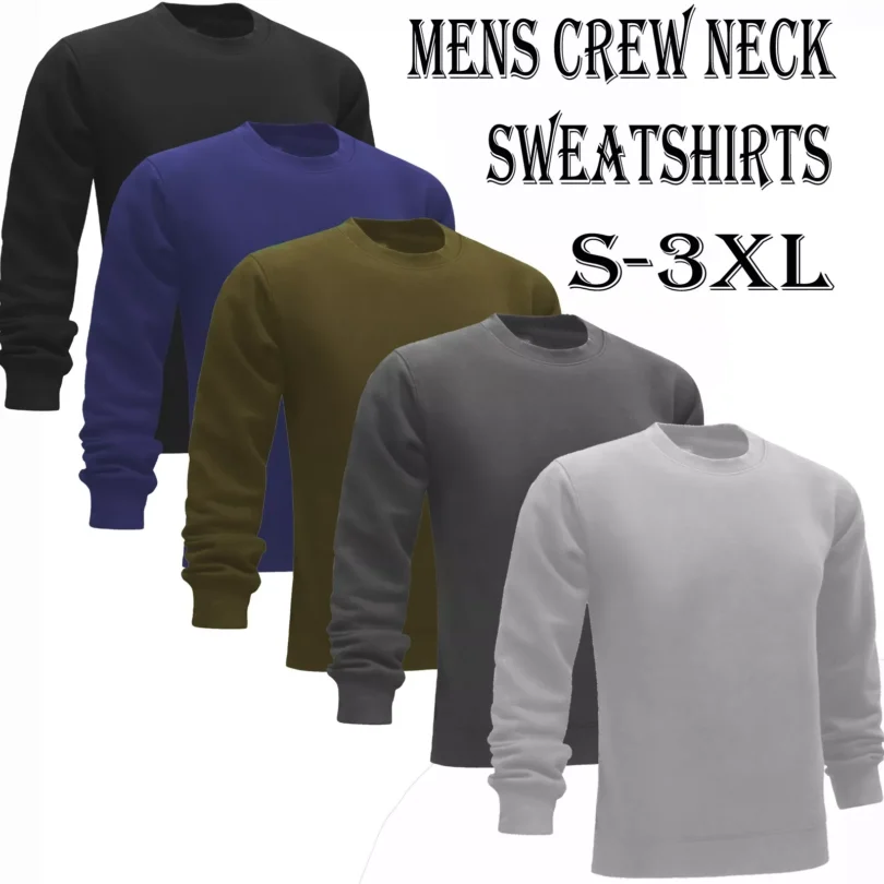 Mens Plain Sweatshirt Jumper Jersey Crew Neck Sweater Pullover Work Casual Top