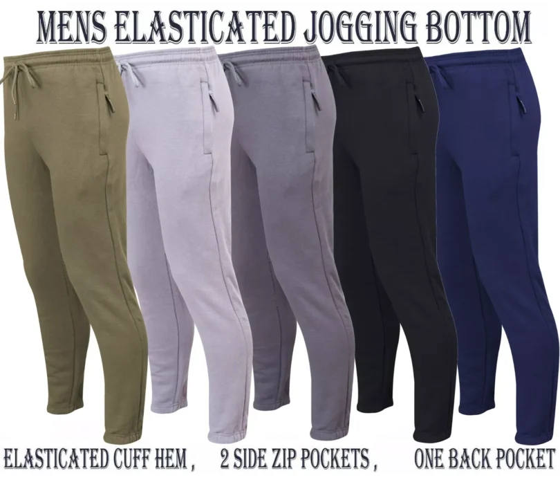 Mens Jogging Bottoms Elasticated Fleece Trouser Gym Jogger Sweatpants Zip Pocket