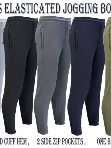 Mens Jogging Bottoms Elasticated Fleece Trouser Gym Jogger Sweatpants Zip Pocket