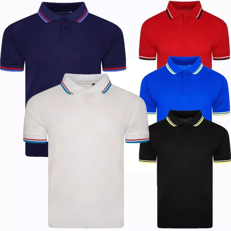 Mens Tipping Polo Shirt Short Sleeve Casual Work Wear Uniform Pique Golf Tee Top