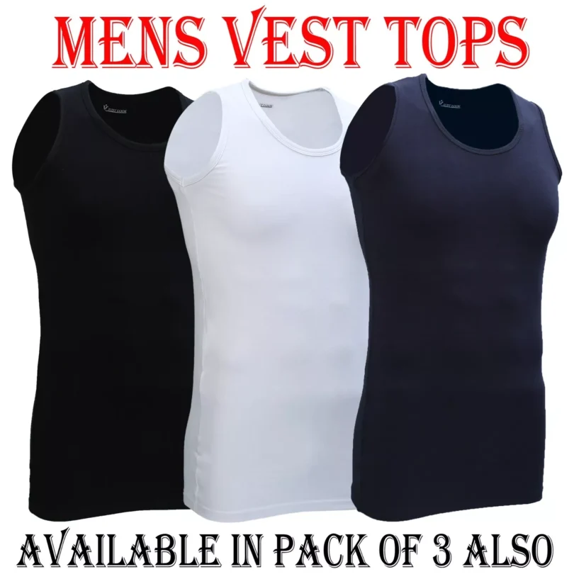 Mens Vest Tops Cotton Plain Classic Vests Summer Training Gym Tank Top Pack NEW