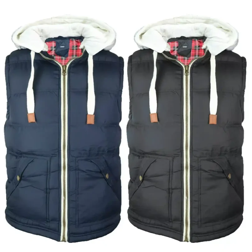 Mens Body Warmer Gilet Hoodie Hooded Contrast Sleeveless Jacket S M L XL XXL