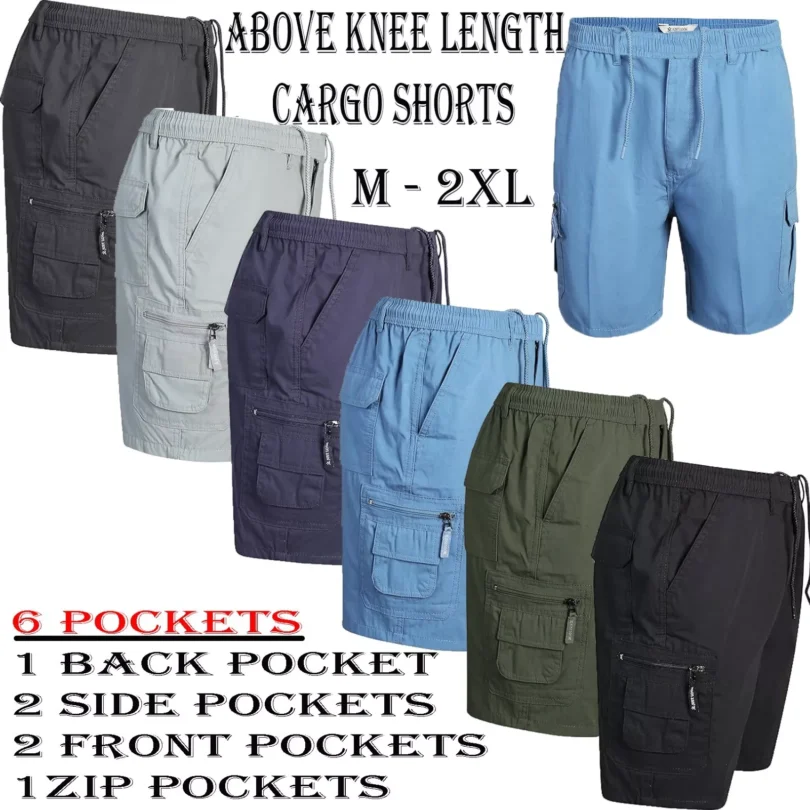 Mens Elasticated Cargo Shorts Summer Casual Cotton Combat Pants New M - 2XL