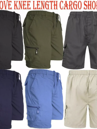 Mens Cargo Shorts Combat Multi Pocket Elasticated Waist Plain Lightweight Shorts
