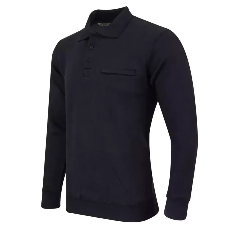 Mens Polo Sweatshirt Plain Jumper Soft Fleece Warm 3 Button Casual S- 3XL - Image 2