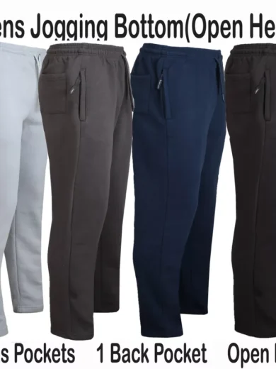 Mens Fleece Jogging Bottoms ZIP Pockets Pants Plain Open Hem Joggers Trouser - Image 2