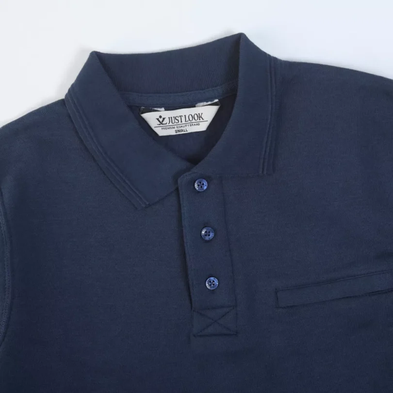 Mens Polo Sweatshirt Plain Jumper Soft Fleece Warm 3 Button Casual S- 3XL - Image 17
