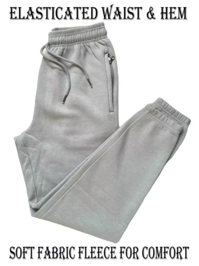 Mens Jogging Bottoms Elasticated Fleece Trouser Gym Jogger Sweatpants Zip Pocket - Image 4