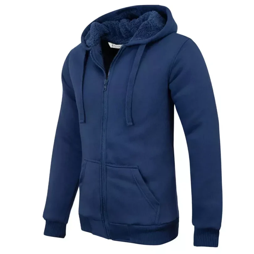 Mens Padded Borg Fleece Lined Full Zip Up Hoodie Sweatshirt Quality Jacket M-3XL - Image 4