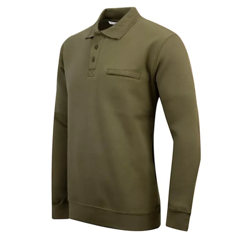 Mens Polo Sweatshirt Plain Jumper Soft Fleece Warm 3 Button Casual S- 3XL - Image 8